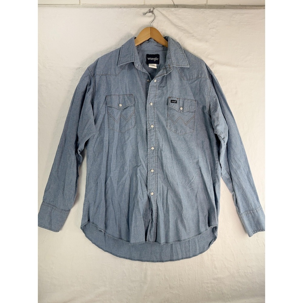 Wrangler Shirt Mens Extra Large Light Blue Western Pearl Snap Chambray MS709CH